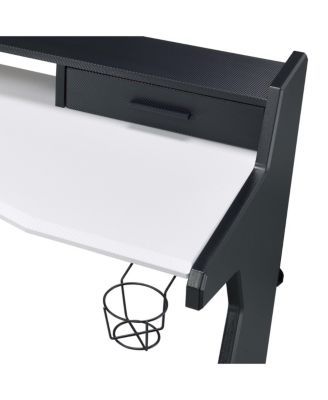 Black and White 2 Drawer Gaming Desk with 59Inch Wide Surface and Storage Compartments for Indoor and Outdoor Gaming Stations