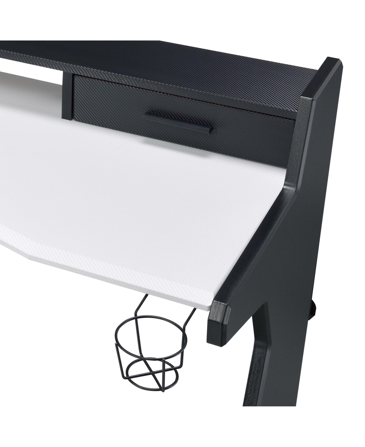 Flynama Black and White 2 Drawer Gaming Desk with 59Inch Wide Surface and Storage Compartments for Indoor and Outdoor Gaming Stations