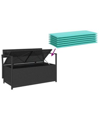 Patio Storage Bench with Cushion Black Poly Rattan