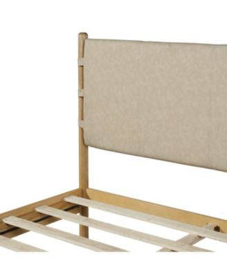  Modern Queen Bed Frame Set with 2 Nightstands, Beige Wood Platform Bed