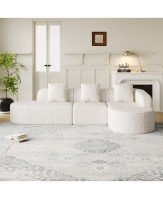 L-shaped curved modular sofa, modern lychee-textured polyester fabric, curved backrest