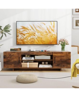 TV Stand for 70" TVs Modern Entertain Center with Power Outlet & 2 Cable Holes