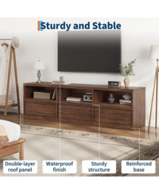 70" TV Stand for TVs up to 85", Mid Century Modern Entertainment Center with Drawer, Open Shelves & Cable Management