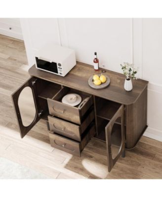 47" Sideboard Buffet Cabinet with Fluted Glass Doors, 3 Drawers, Adjustable Shelves, Modern Farmhouse Coffee Bar Storage