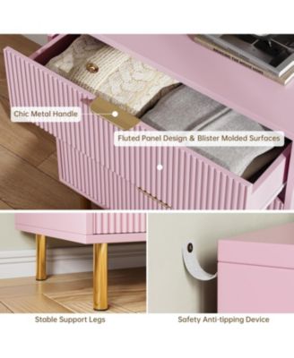 Pink 6 Drawer Dresser, Modern Wood Double Chest of Drawers with Gold Handles, Large Storage Organizer for Bedroom, Living Room