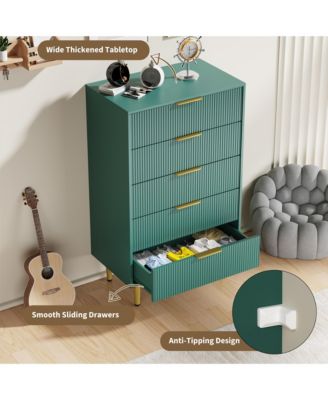 Fluted Dresser for Bedroom,Wooden Chest of Drawers with Metal Handle & Feet