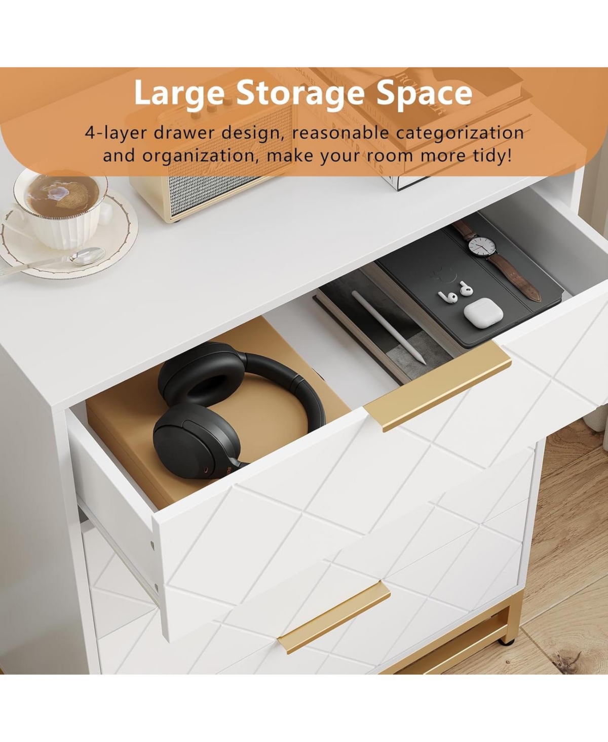 gaomon 4-Drawer Engineered Wood Soft-Close Glides, Anti-Tip Kit, Space-Saving Design Tall Dresser