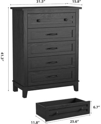 41.3" Tall 5-Drawer Dresser, Freestanding Wooden Chest for Bedroom or Living Room