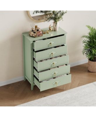 Fluted Dresser for Bedroom 43" Tall, 5-Drawer Modern Wood Chest, Space-Saving Storage Cabinet for Living Room, Hallway, or Entryway