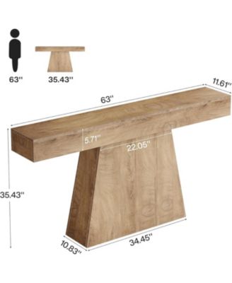 63" Console Table, Farmhouse Entryway Table with Trapezoidal Base, Narrow Long Wood Sofa Table