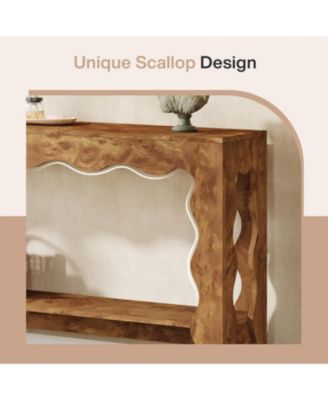 63" Narrow Long Entryway Table, 2-Tier Modern Farmhouse Entry Table, Light Brown