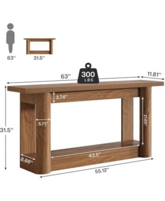 63-Inch Farmhouse Console Table, Narrow Long Sofa Table Behind Couch, 2-Tier Storage Entryway Furniture