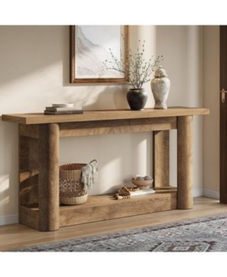 63-Inch Farmhouse Console Table, Narrow Long Sofa Table Behind Couch, 2-Tier Storage Entryway Furniture