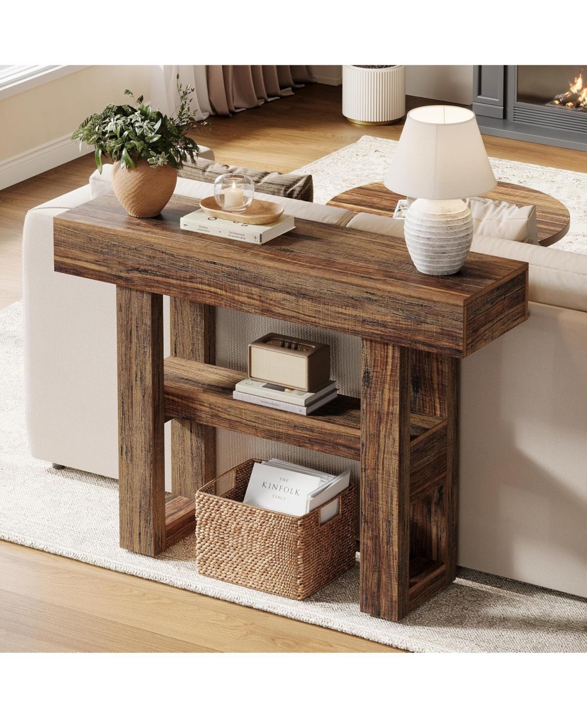 Tribesigns 41.34-Inch Farmhouse Console Table, 2-Tier Narrow Sofa Table Behind The Couch, Entryway Furniture