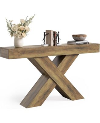 Console Table, 55-Inch Entryway Table with X-Shaped Design, Narrow Sofa Table, Rustic Brown