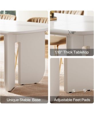 63" Large Rectangle Kitchen Table with Rounded Edges, Modern Table with Curved Base