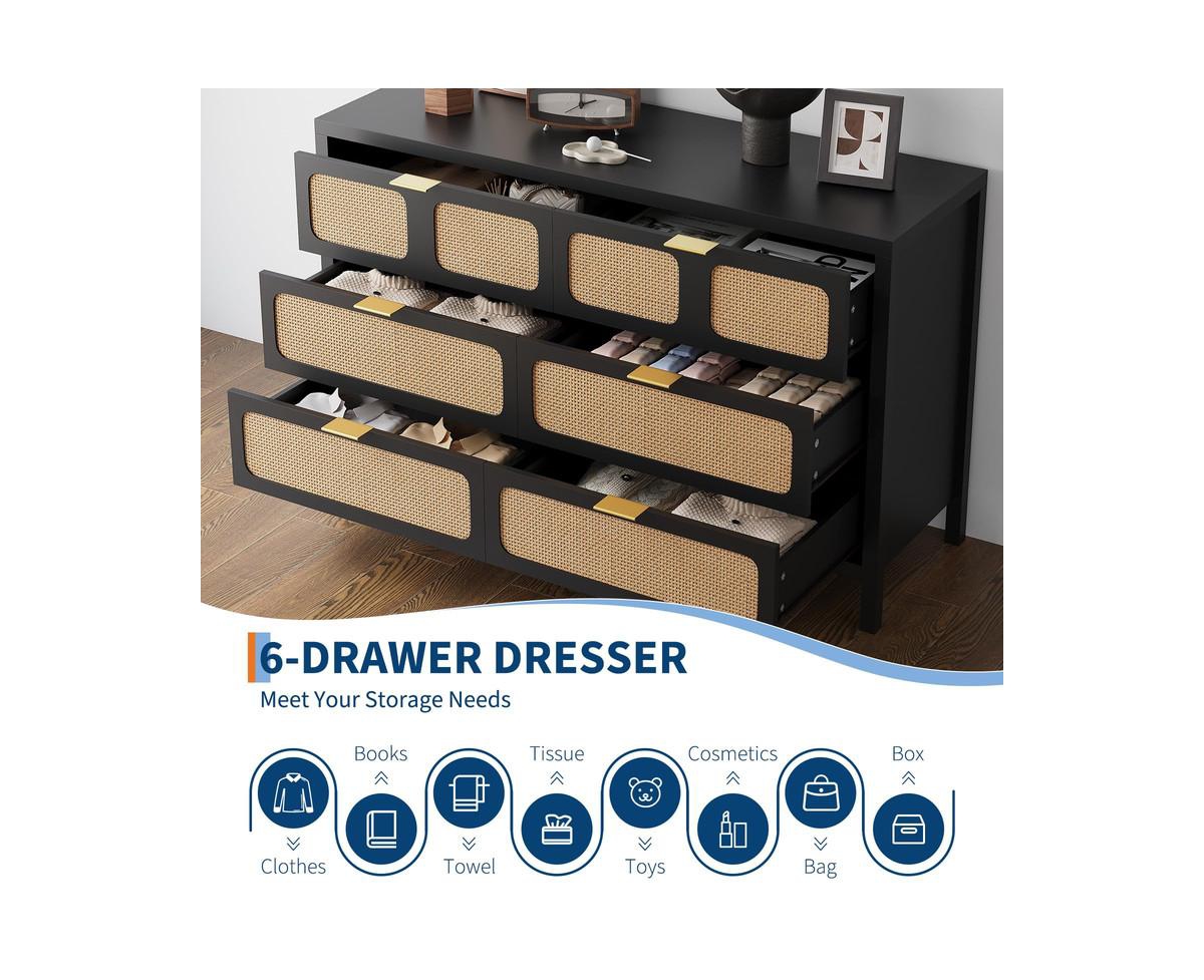 gaomon Rattan Dresser for Bedroom with Metal Handles