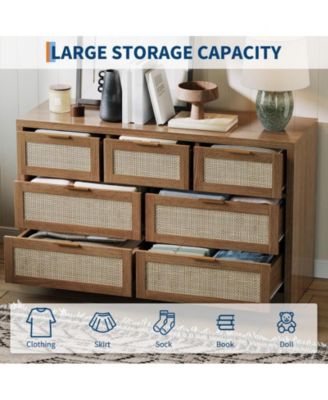 Rattan 7 Drawers Dresser for Bedroom