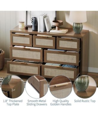 Rattan 7 Drawers Dresser for Bedroom