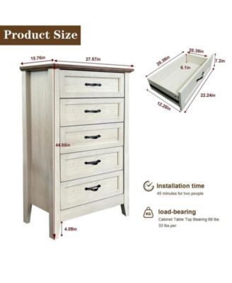 Chest of Dresser, Wood Vintage Dresser 5 Drawer