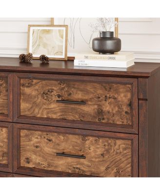 Farmhouse 6 Drawer Dresser for Bedroom, Rustic Chest of Drawers with Metal Handles, Large Double Dresser TV Stand