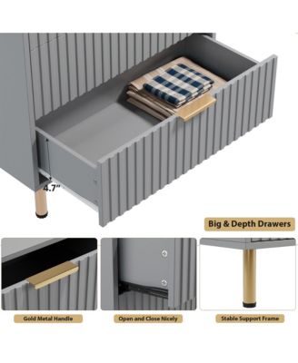 Fluted 5 Drawer Storage Dresser, Tall Modern Chest with Ample Deep Drawers and Wide Top