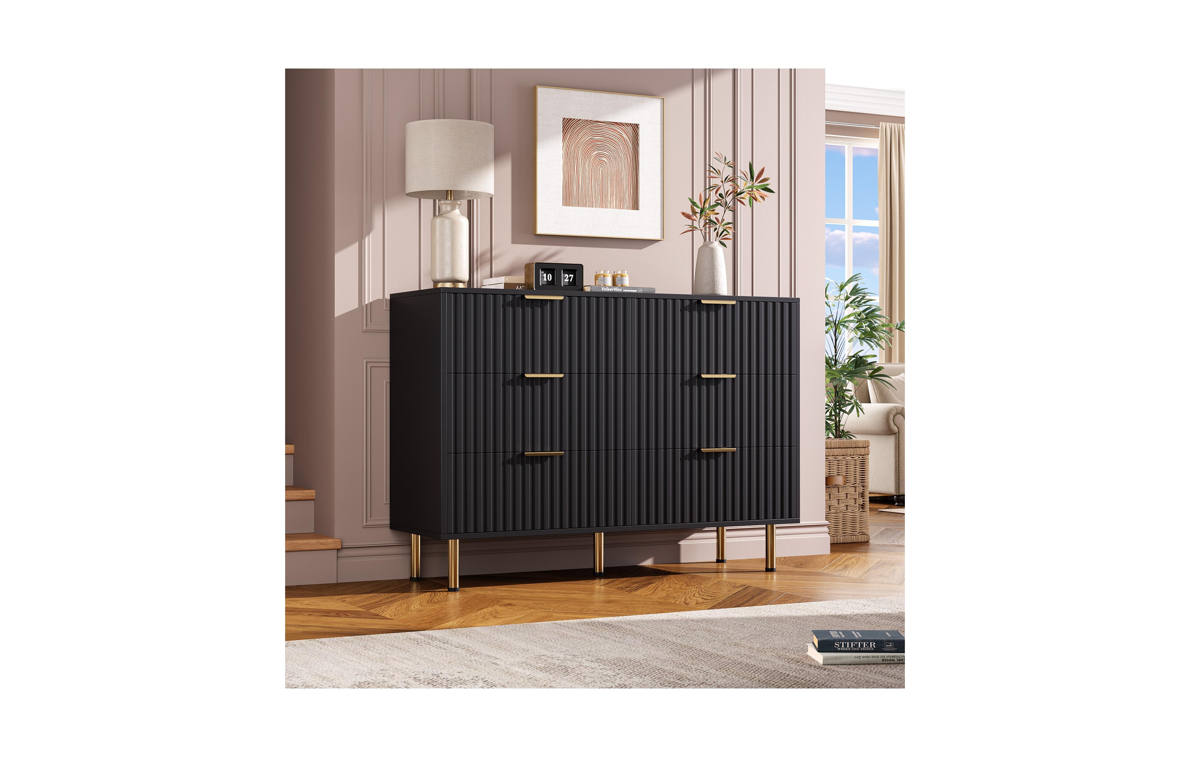Gaomon Fluted 6 Drawer Storage Dresser, Tall Modern Chest with Ample Deep Drawers and Wide Top