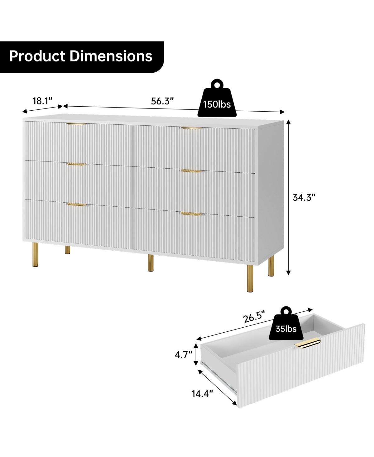 gaomon 6 Drawer Dresser for Bedroom, Large Chest of Drawers, Modern Wood Storage Organizer