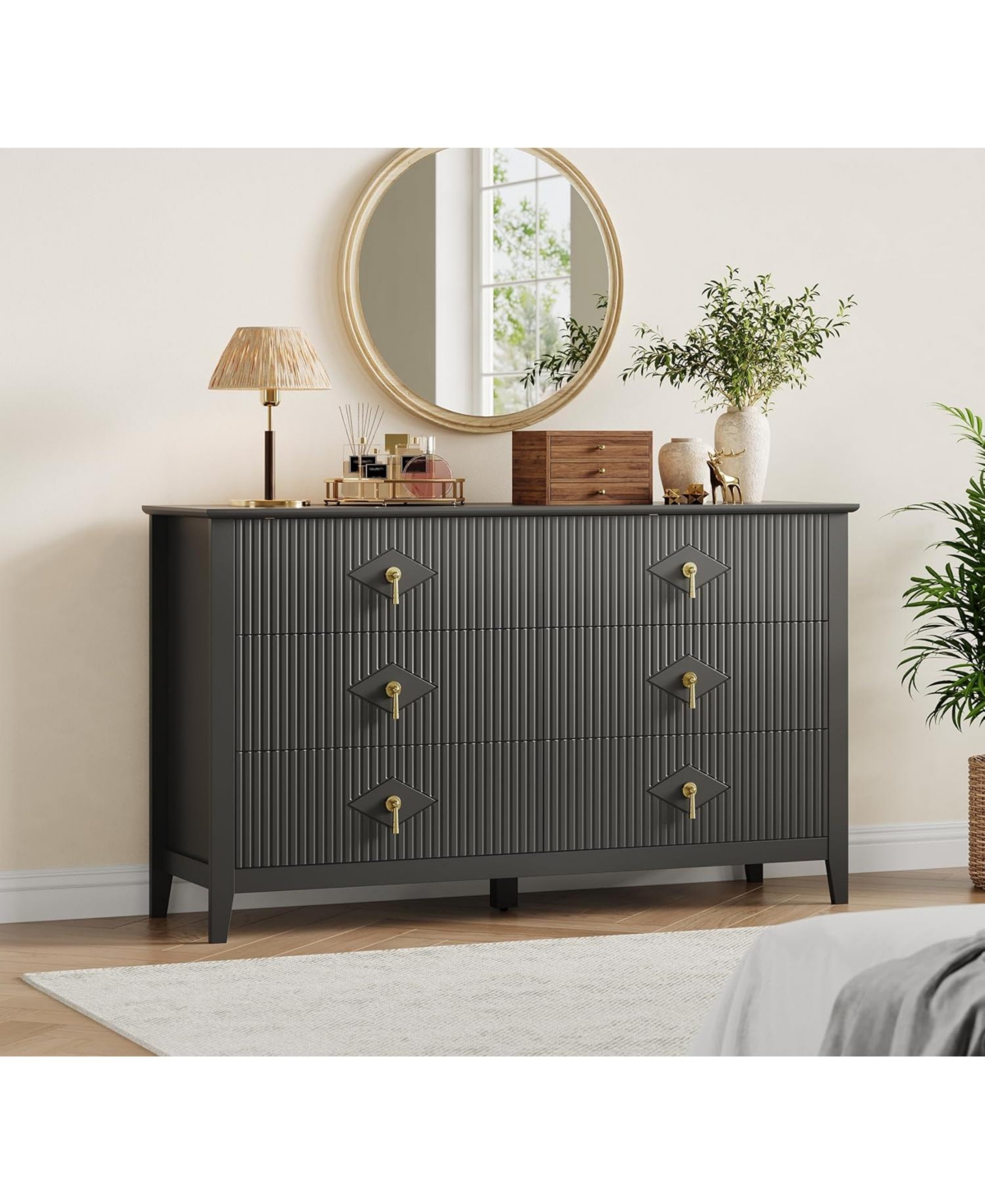 gaomon Dresser 54"W, 6-Drawer Extra Wide Modern Wood Chest with Metal Handles, Bedroom Storage Cabinet Tv Stand