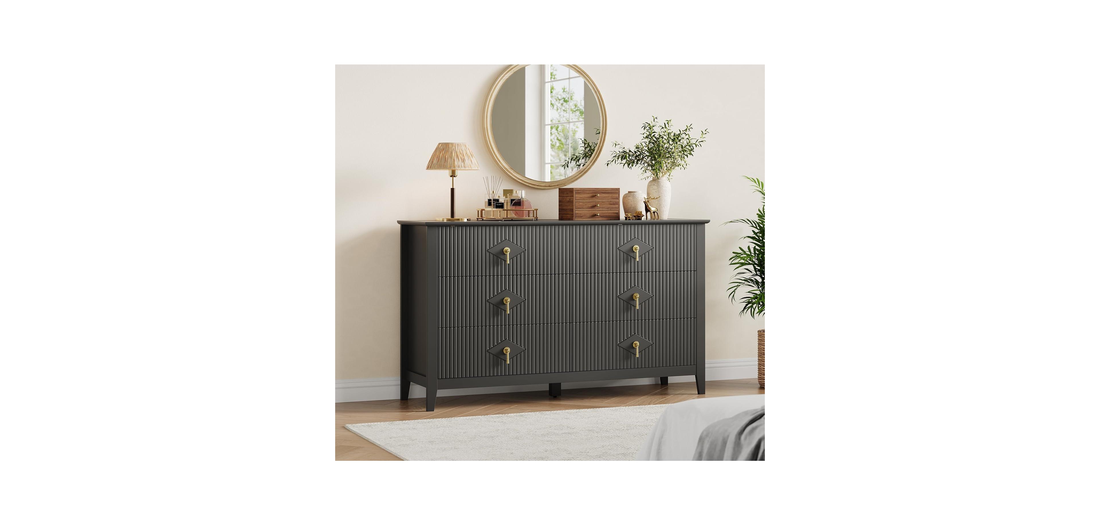 gaomon Dresser 54"W, 6-Drawer Extra Wide Modern Wood Chest with Metal Handles, Bedroom Storage Cabinet Tv Stand