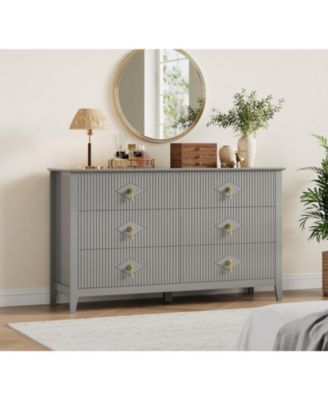 Dresser 54"W, 6-Drawer Extra Wide Modern Wood Chest with Metal Handles, Bedroom Storage Cabinet TV Stand