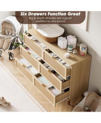 6-Drawer Bedroom Dresser, Large Double Chest with Deep Drawers, Wood Storage for Closet Living Room Hallway Kids Room