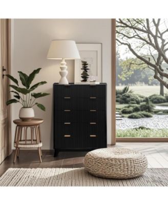Modern Fluted 5-Drawer Dresser, 48" Tall Wood Chest with Anti-Tip Safety, Deep Storage Organizer for Bedroom, Living Room, or Closet