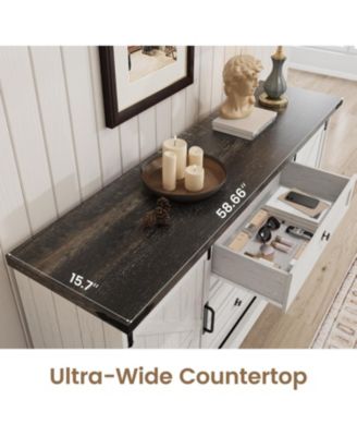 59" Farmhouse 4-Drawer Barn Door Dresser, Wide Wood Storage Chest and TV Stand for Bedroom or Entryway