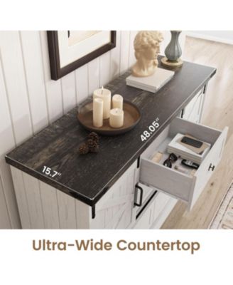 45" Farmhouse Barn Door 4-Drawer Dresser, Compact TV Stand and Storage Chest for Bedroom or Hallway