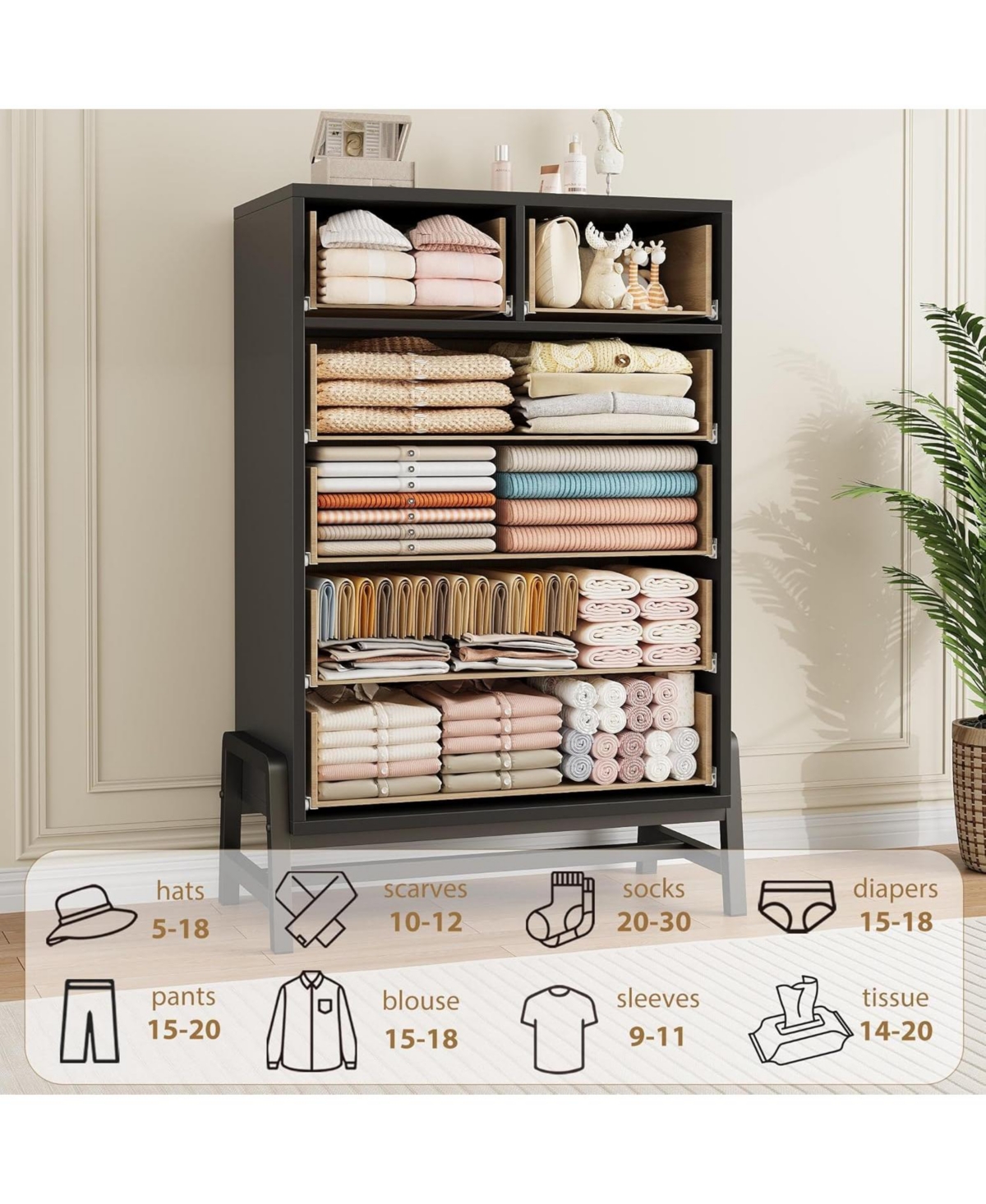 gaomon Tall Multi-Drawer Wooden Bedroom Dresser Freestanding Storage Organizer