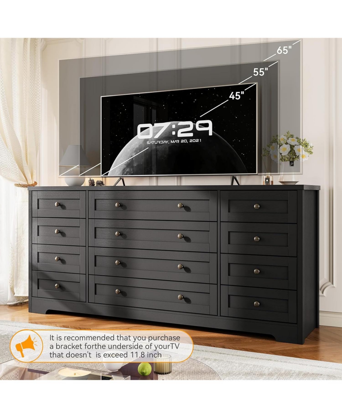 Gaomon 63" Solid Wood 12-Drawer Bedroom Dresser