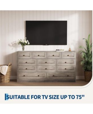 12-Drawer Wooden Bedroom Dresser, Wide Chest with Storage Organizer & TV Stand for 65" TV, Clothes Storage for Living Room, Hallway, 61"x15.75"