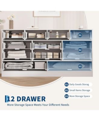 12-Drawer Wooden Bedroom Dresser, Wide Chest with Storage Organizer & TV Stand for 65" TV, Clothes Storage for Living Room, Hallway, 61"x15.75"