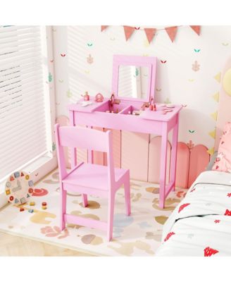 Kids Vanity Table & Chair Set 2-in-1 Princess Makeup Dressing Desk Set