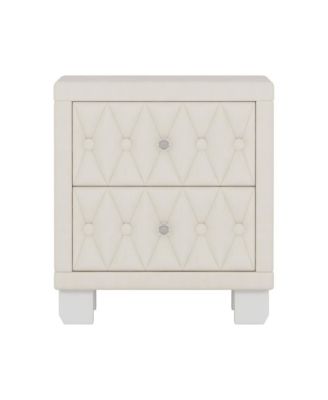 Velvet Nightstand with 2 Drawers and Crystal Handles Elegant Storage End Table for Bedroom