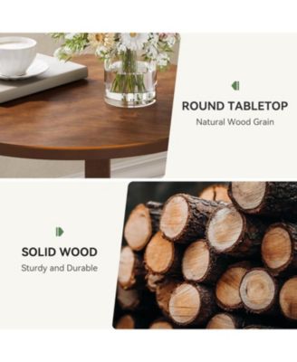 Solid Wood Side Table Set of 2, Small Round End Table with 2-Tier Storage