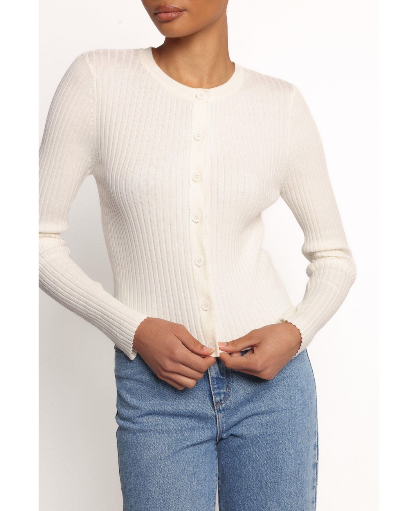 Женский кардиган Petal and Pup Searie Ribbed Cardigan Top, цвет: Кремовый — фото 4
