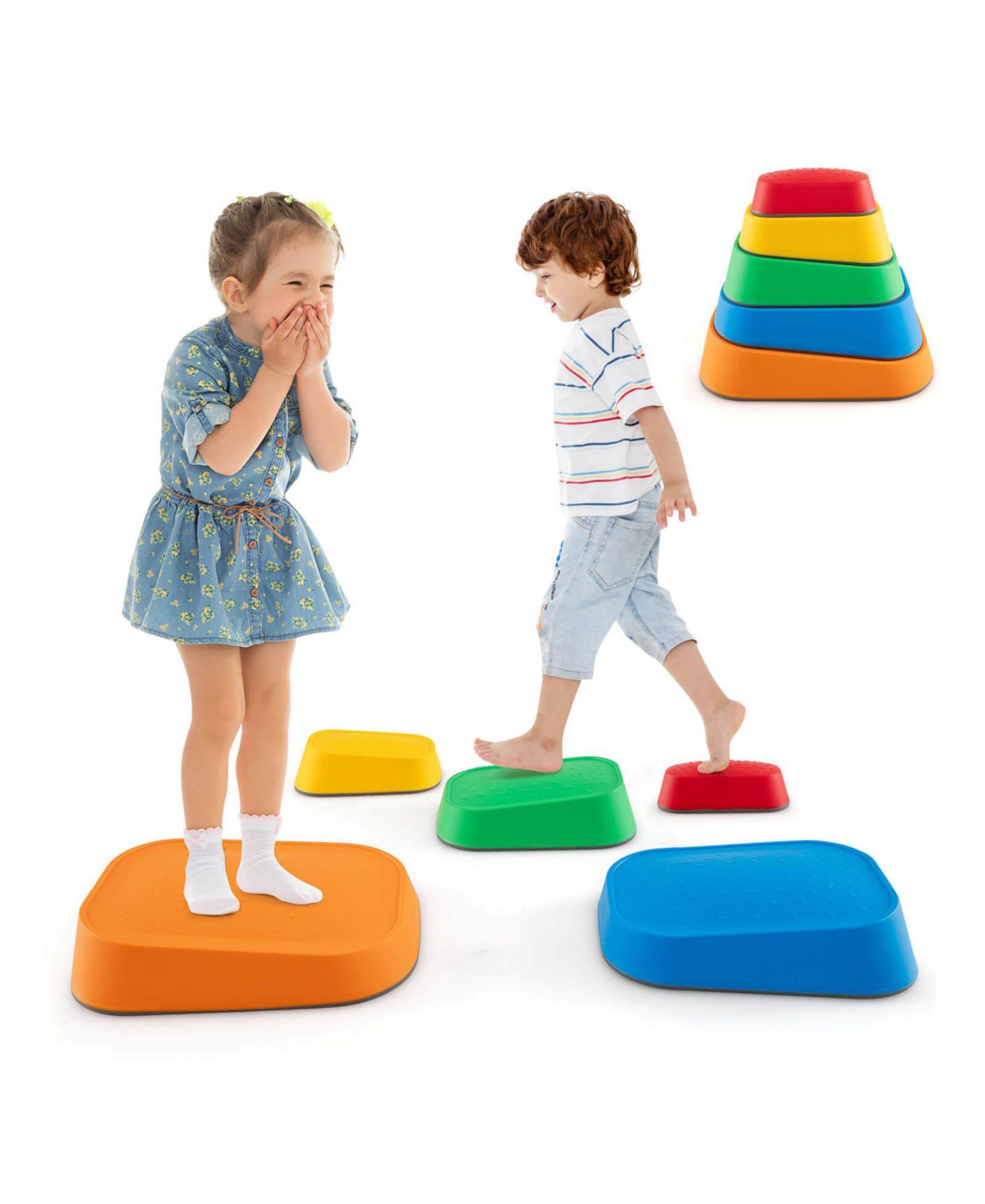 Детские игрушки Costway Balance Stepping Stones with Non-Slip Surface, 5-Piece Stackable Set, от 3 лет, цвет: Assorted Pre-Pack — фото 10