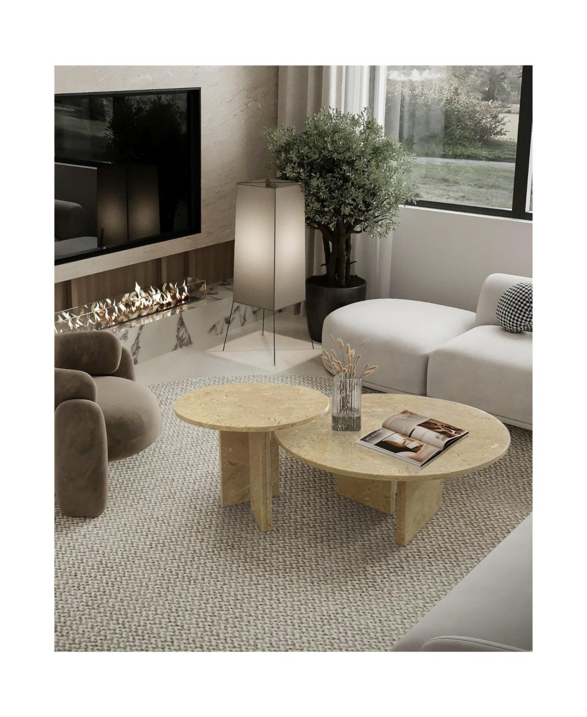 Streamdale Glod Yellow Beige Marble Coffee Table Set
