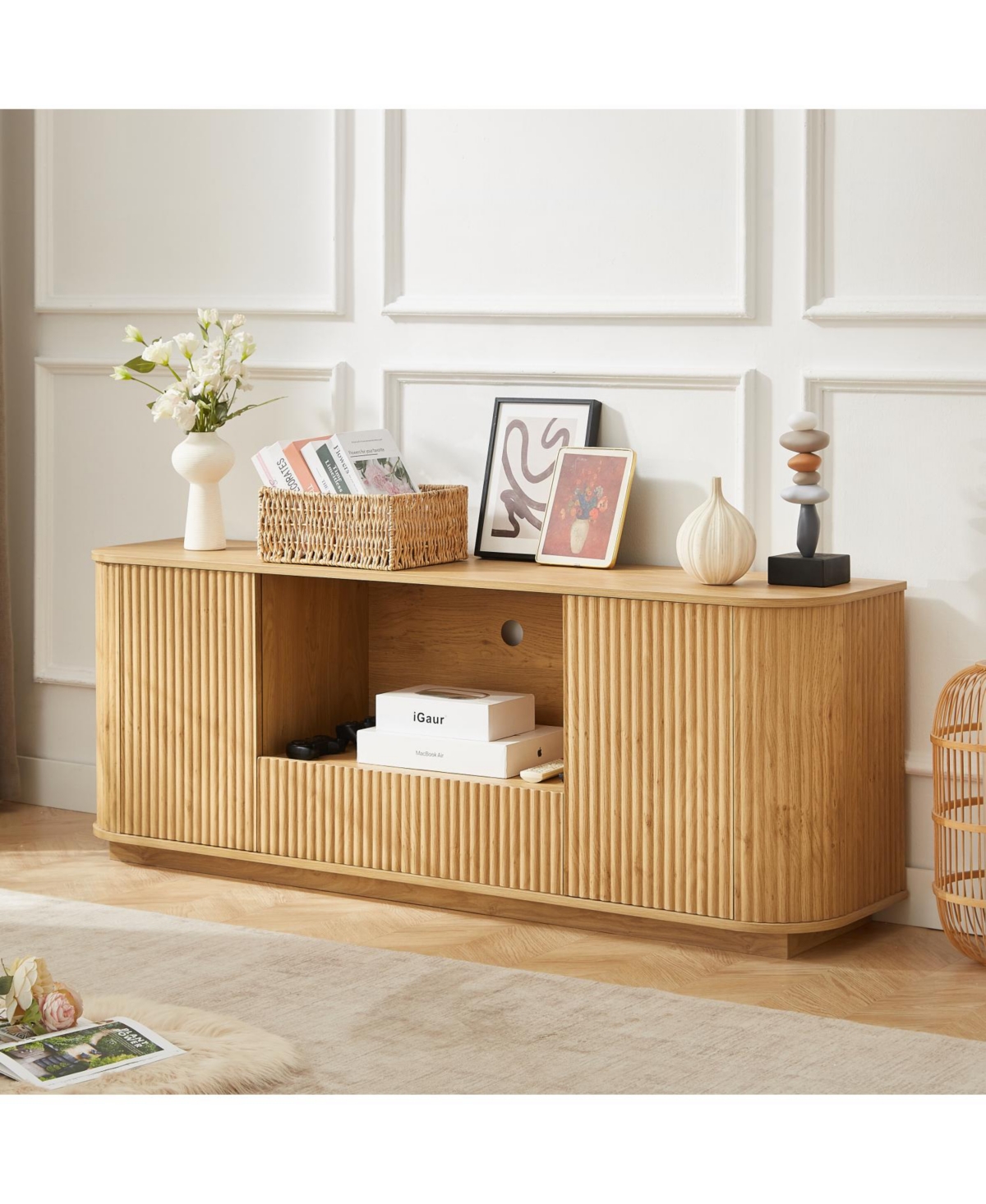 Streamdale Furniture 64" Wavy Tv Stand - Natural