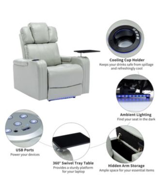PU Leather Power Recliner w/ Cooling Cup Holder Bluetooth & USB