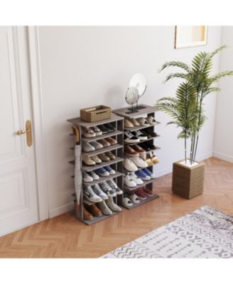 Streamdale 7-Tier Shoe Rack Organizer with Hooks, Entryway Shoe Tower, Rustic Gray