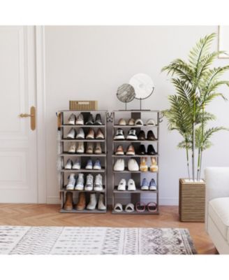 Streamdale 7-Tier Shoe Rack Organizer with Hooks, Entryway Shoe Tower, Rustic Gray