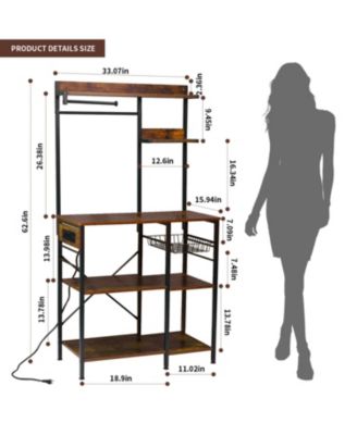 Streamdale Bakers Rack with Power Outlet, Microwave Stand, Coffee Bar, Kitchen Shelf (Brown)